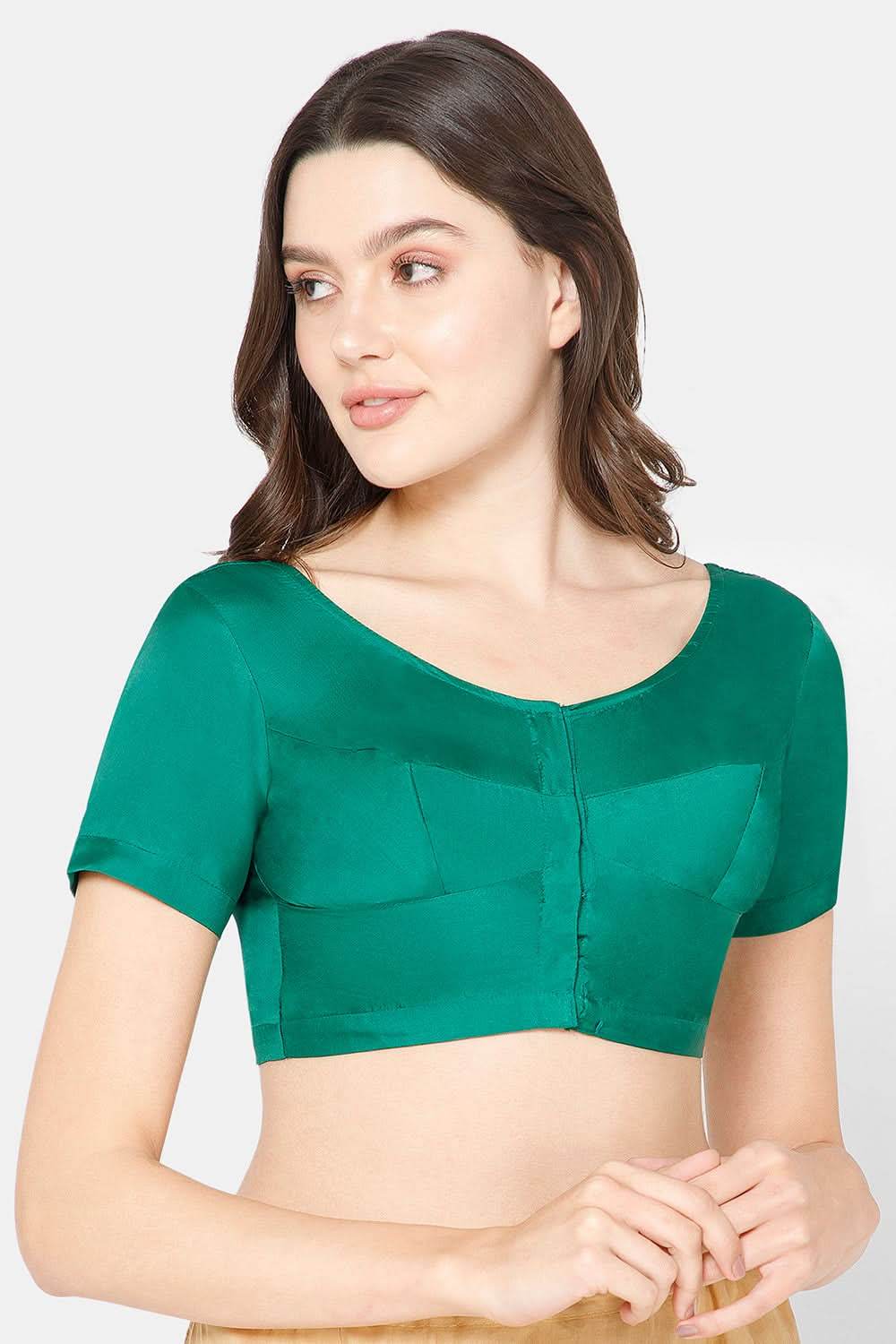 Naidu Hall Round neck Silk Cotton short sleeve blouse - Dark green - Naidu Hall Family Store