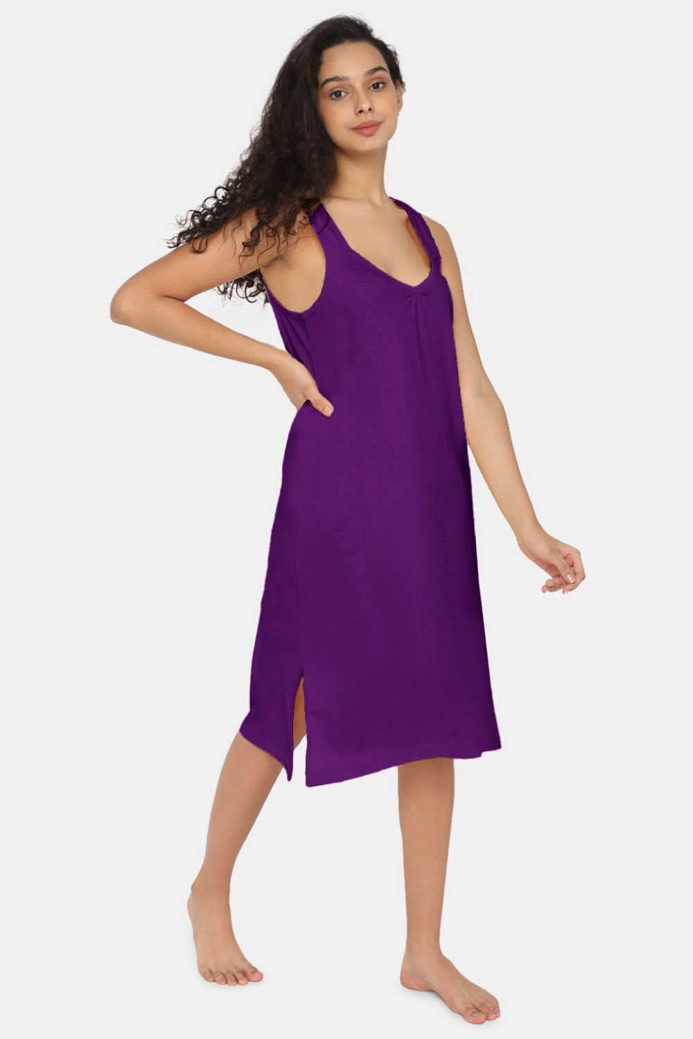 Intimacy Full Coverage Knee-Length Cotton Night Slip | Lightweight & Summer-Friendly Nightwear - Naidu Hall Family Store