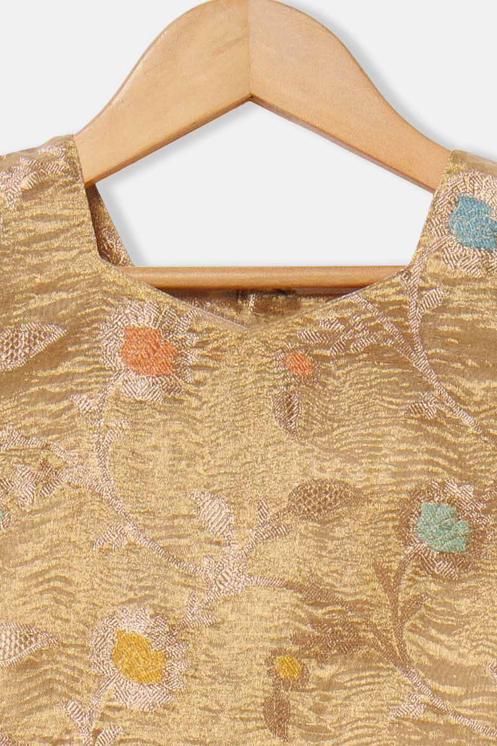 Chittythalli Girls Traditional Pavadai Set – Sweetheart Neck Pleated Top with Box-Pleated Skirt | Ethnic Wear - Gold - PS81 - Naidu Hall Family Store