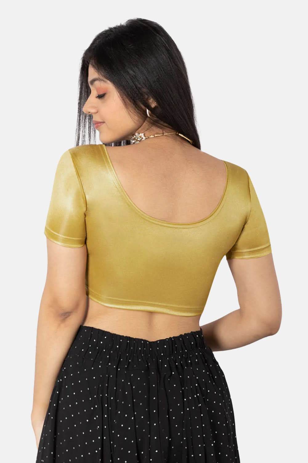 Naidu Hall Non-Padded Knitted Blouse With Round Neck Princess Cut Short Sleeve - Copper Shimmer - Naidu Hall Family Store