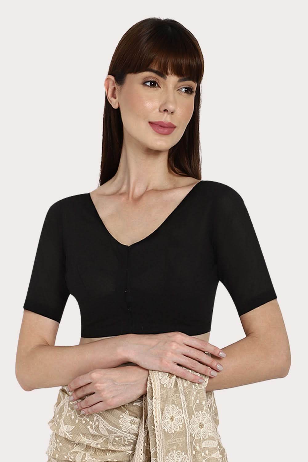 Naidu Hall U neck long sleeve blouse - Black - Naidu Hall Family Store