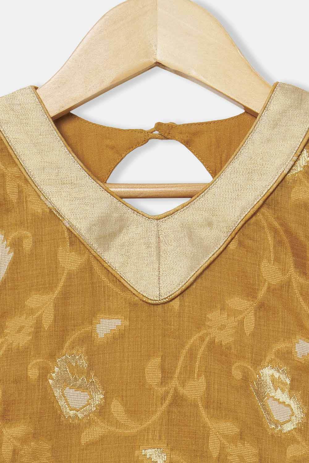 Chittythalli Girls’ Ethnic Pavadai Set – Sleeveless V-Neck Top with Flared Kali Skirt & Tassel Detailing - Mustard - PS60 - Naidu Hall Family Store