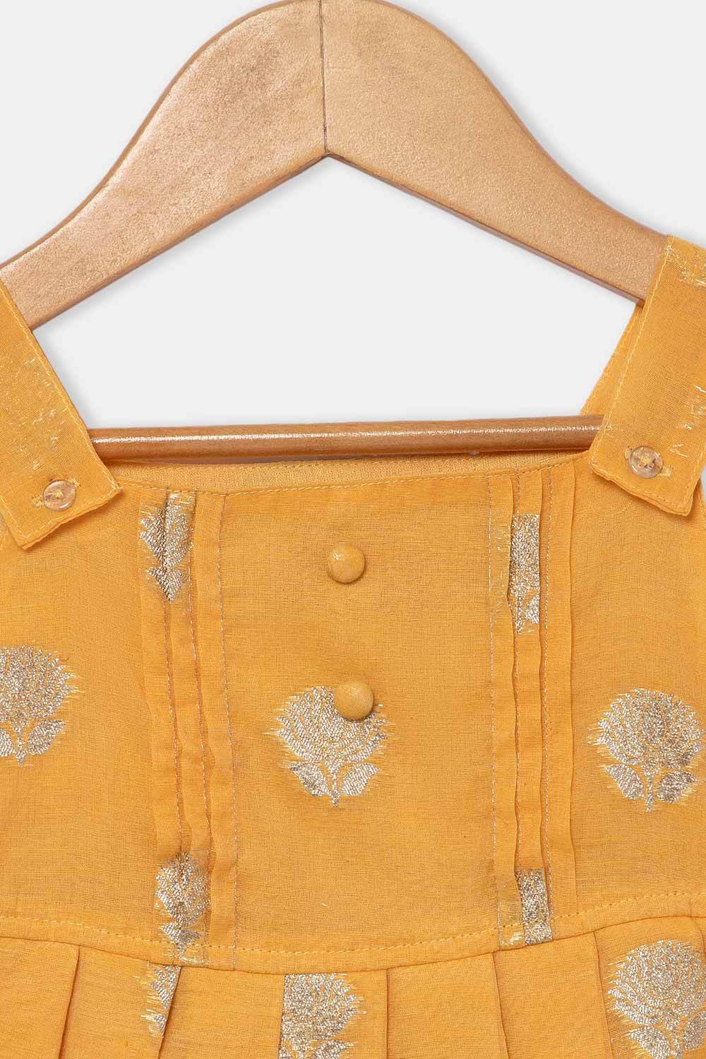 Chittythalli Girls Ethnic Frock Top with Pintuck Yoke and Pleated Skirt Traditional Indian Festive Wear - Yellow - FR36 - Naidu Hall Family Store