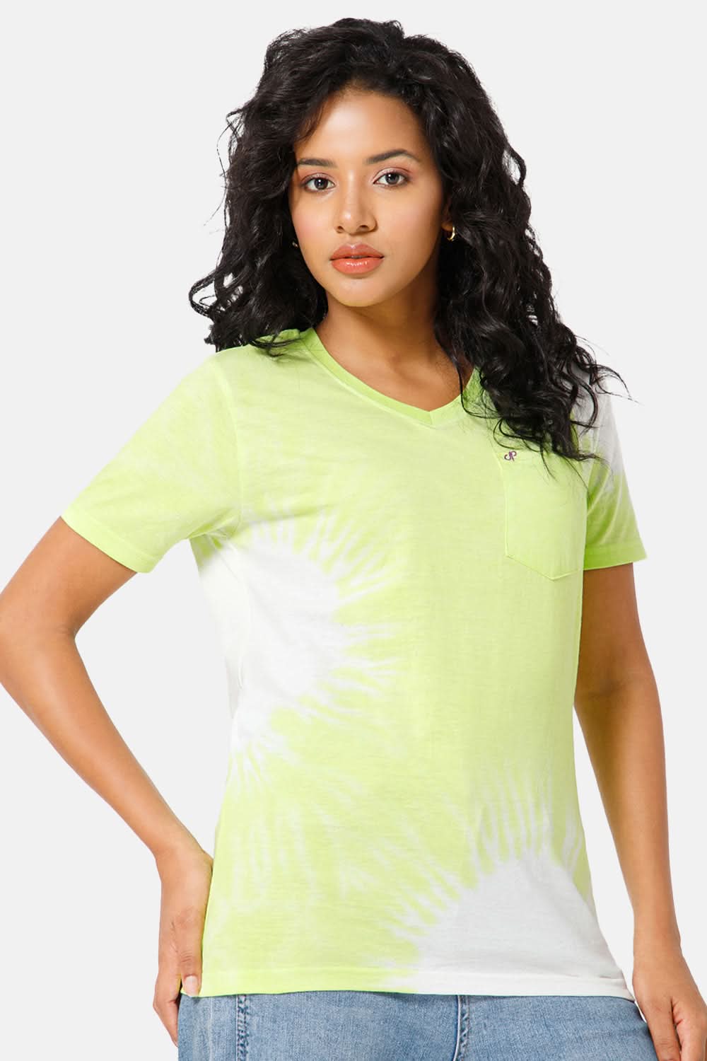 Jusperf Women Half Sleeve V-Neck T-shirt - Green - SD11