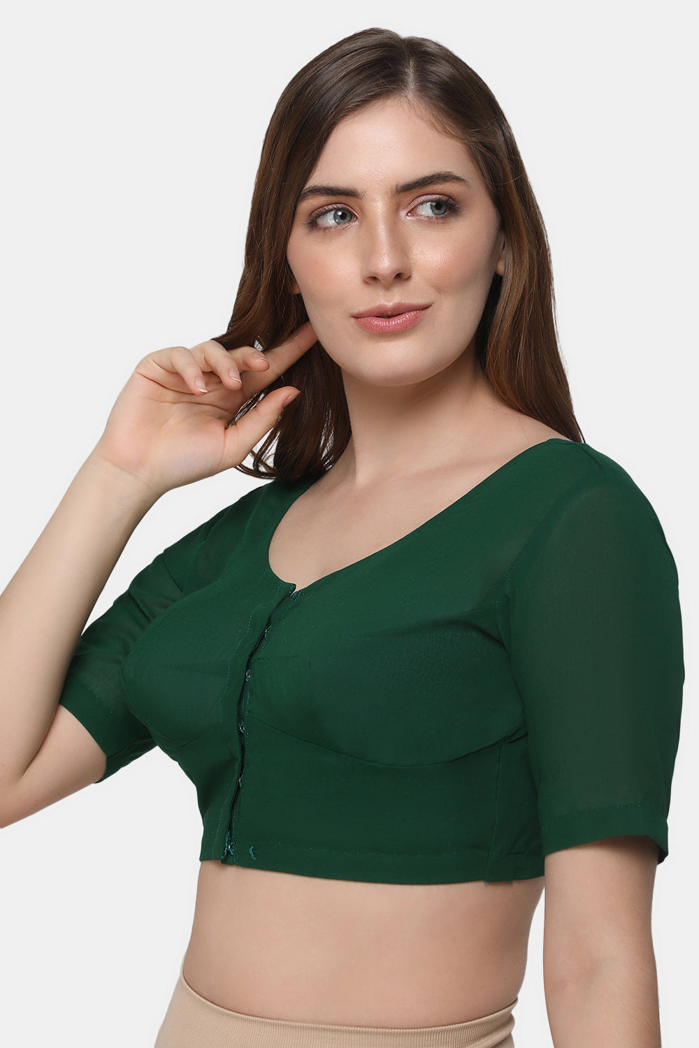 Naidu Hall Women's 2x2 Cotton Saree Blouse | Readymade Round Neck Elbow Sleeve Woven Cotton Blouse | Plain Traditional Blouse for Cotton, Handloom, Linen & Silk Cotton Sarees - RNRE