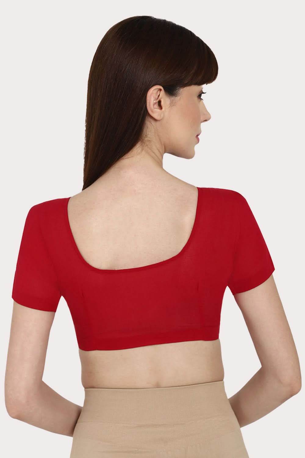 Naidu Hall Full Coverage Non-Padded Round Neck Short Sleeve Cotton Blouse - Dark Red - Naidu Hall Family Store