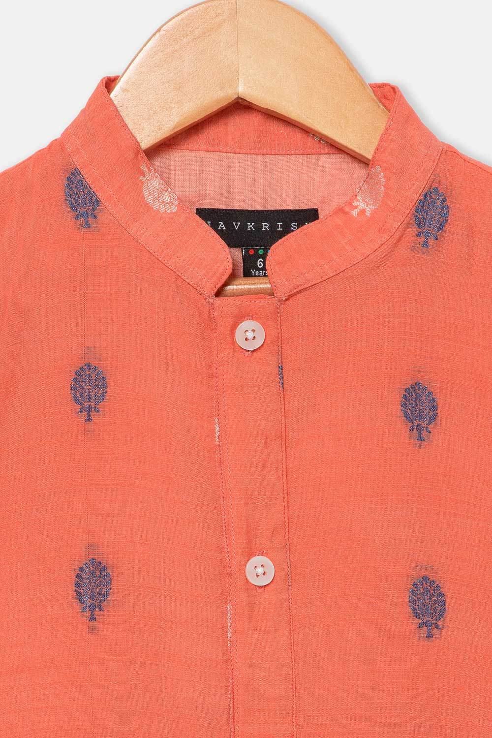 Navkrish Navkrish Boys Kurta Pajama Set – Mandarin Collar Full Button Placket and Pajama Pants - Peach - S020 - Naidu Hall Family Store