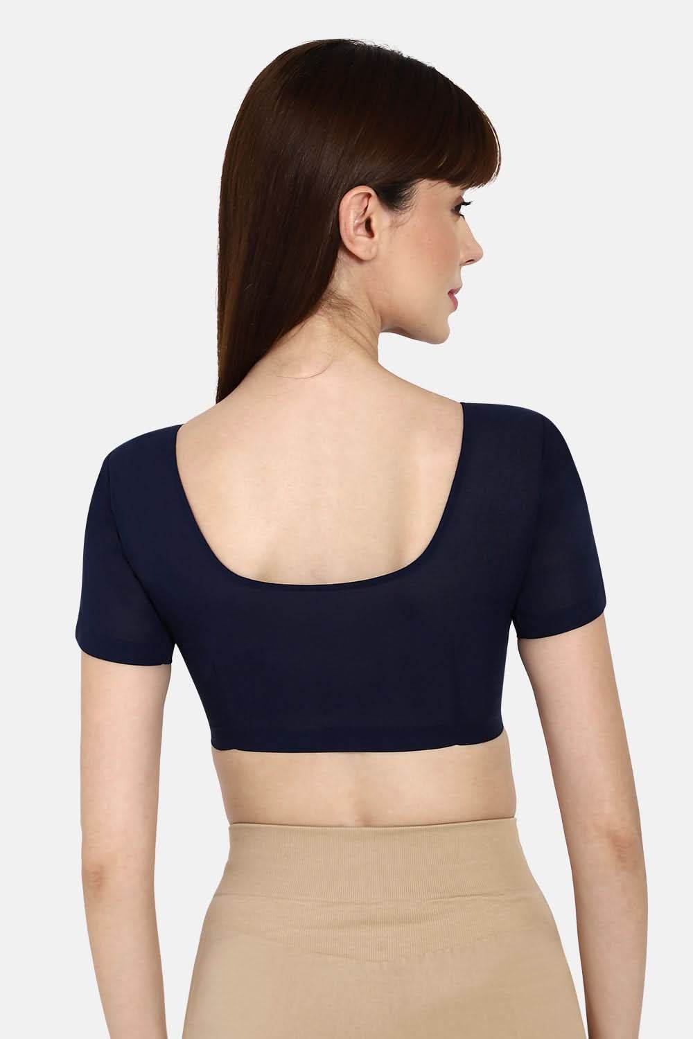 Naidu Hall Round neck short sleeve blouse - Navy Blue - Naidu Hall Family Store
