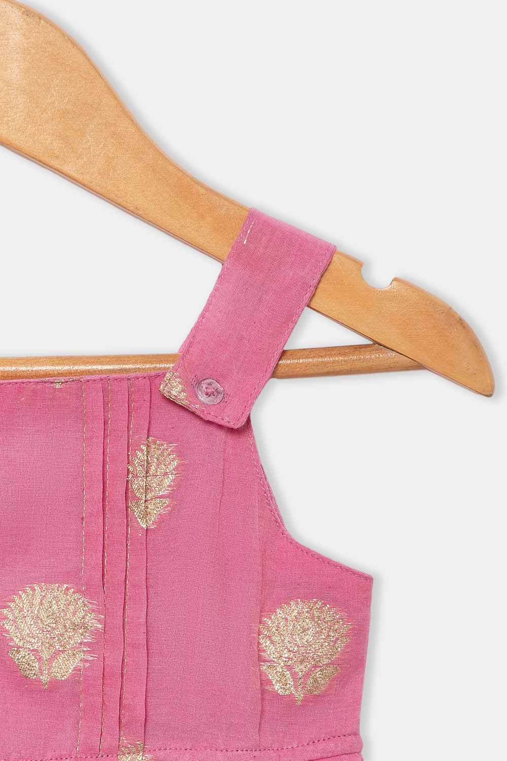 Chittythalli Girls Ethnic Frock Top with Pintuck Yoke and Pleated Skirt Traditional Indian Festive Wear - Pink - FR36 - Naidu Hall Family Store