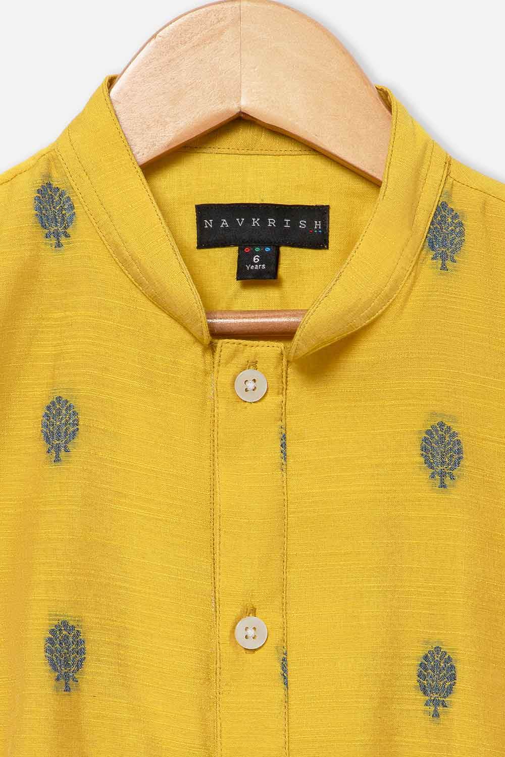Navkrish Navkrish Boys Kurta Pajama Set – Mandarin Collar Full Button Placket and Pajama Pants - Yellow - S020 - Naidu Hall Family Store