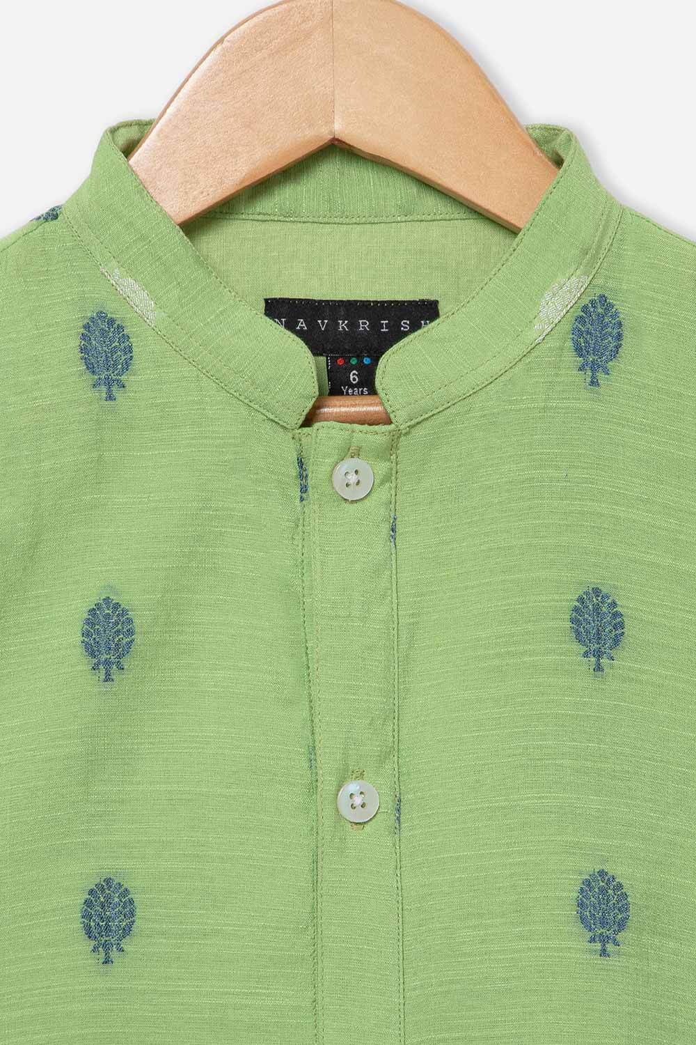 Navkrish Navkrish Boys Kurta Pajama Set – Mandarin Collar Full Button Placket and Pajama Pants - Green - S020 - Naidu Hall Family Store