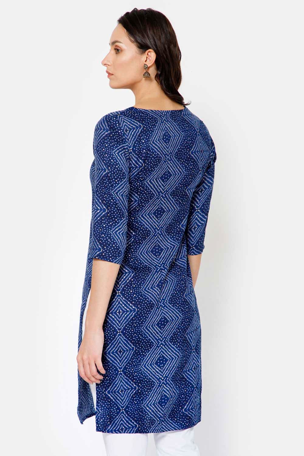 Mythri Women Knee Length Straight Kurtha - Blue - KU44