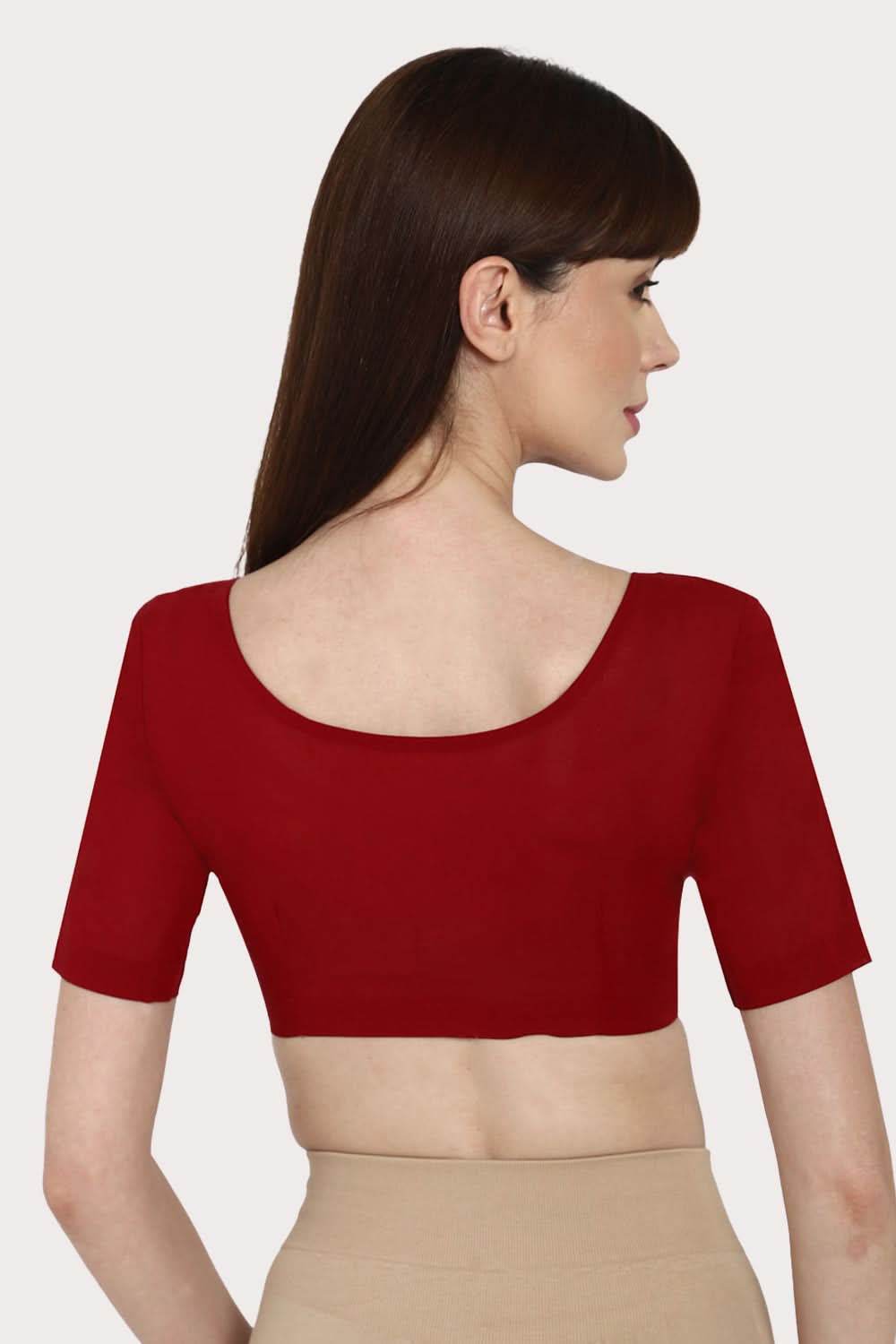 Naidu Hall Round neck long sleeve blouse - Maroon - Naidu Hall Family Store
