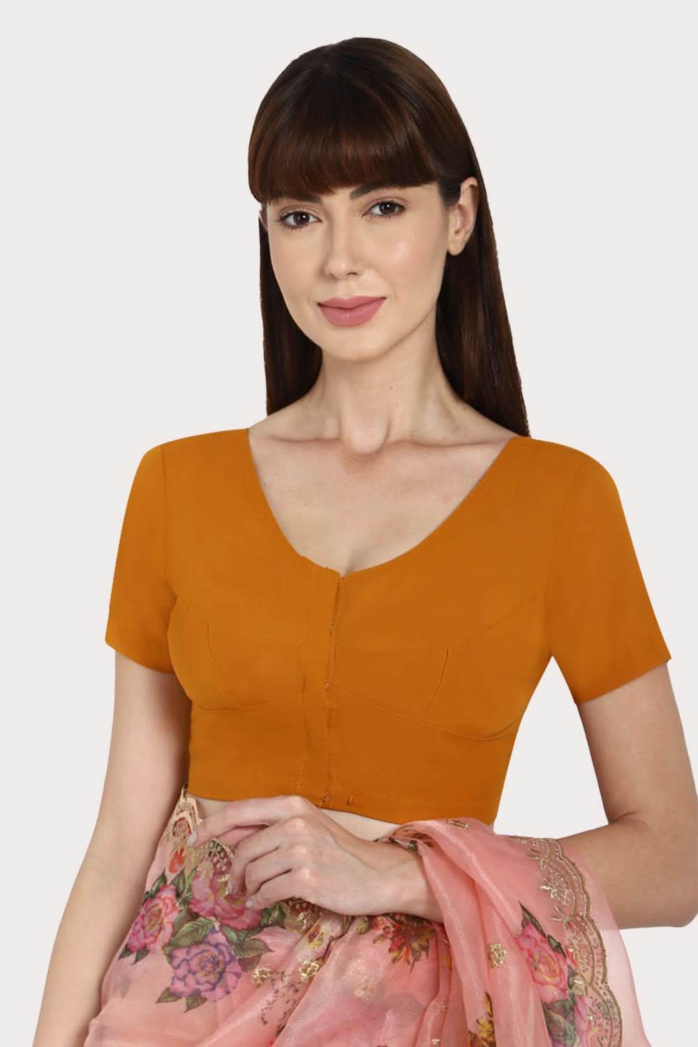 Naidu Hall Round neck short sleeve blouse - Mustard - Naidu Hall Family Store