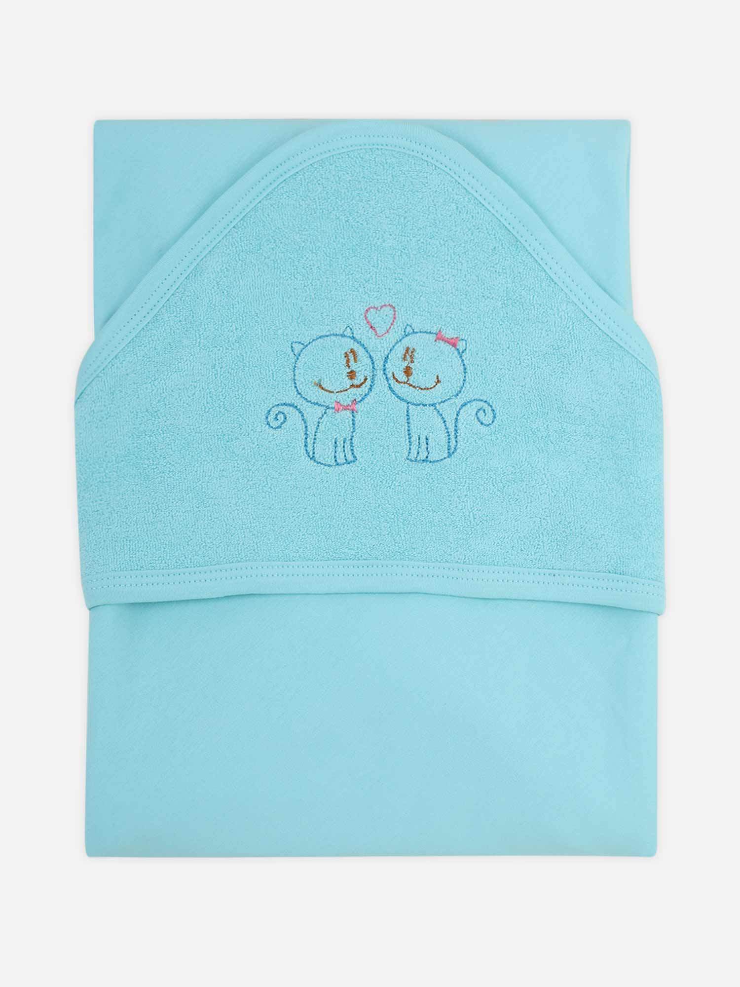 Naidu Hall Oh Baby Plain Embroidery Cotton Carry Towel - Light Blue - Hood Terry Print - Naidu Hall Family Store