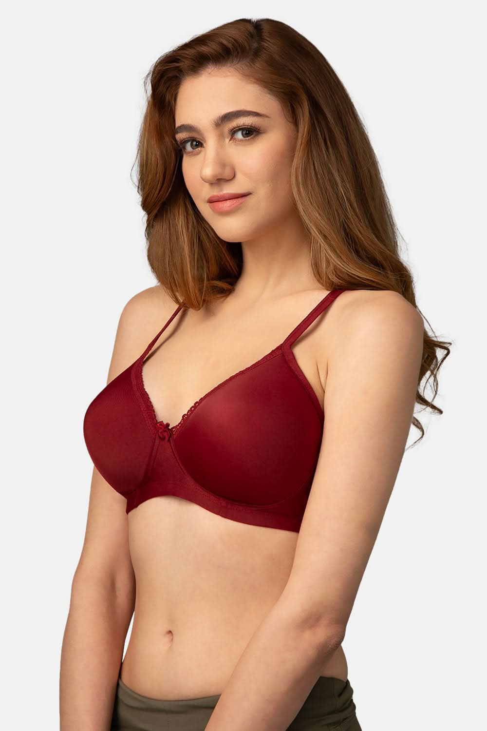 Intimacy Regular Non wired Padded Seamless Trendy Bra - Cabernet - SF02