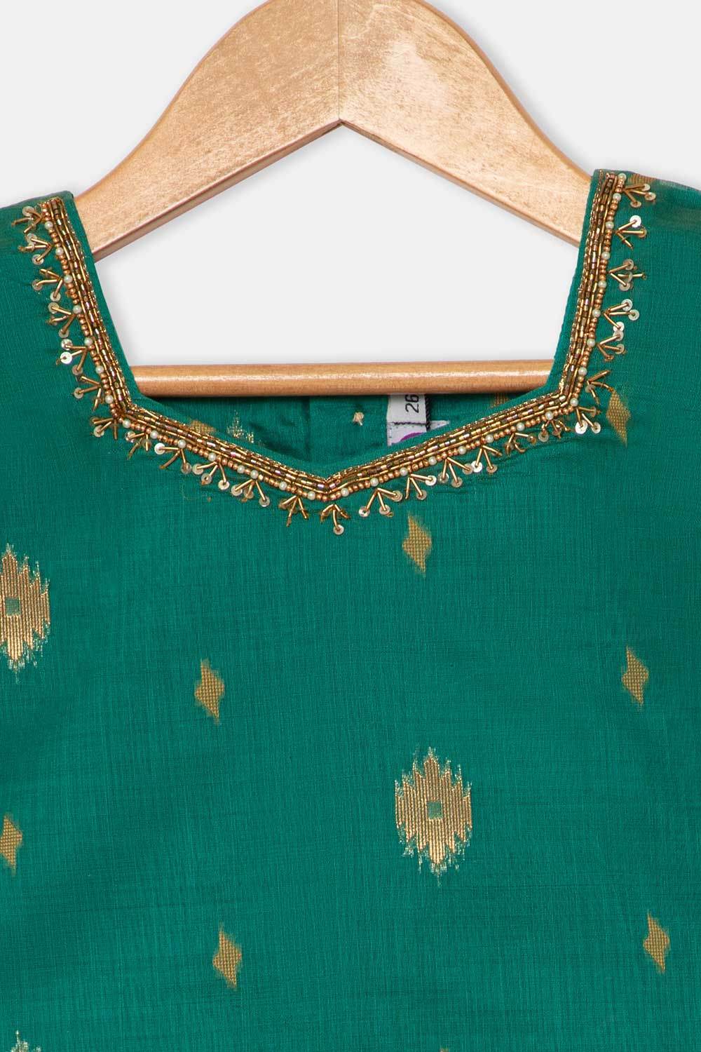 Chittythalli Traditional Girls Pavadai Set Three-Pointed Neck Blouse with Flared Skirt - Green - PS87 - Naidu Hall Family Store