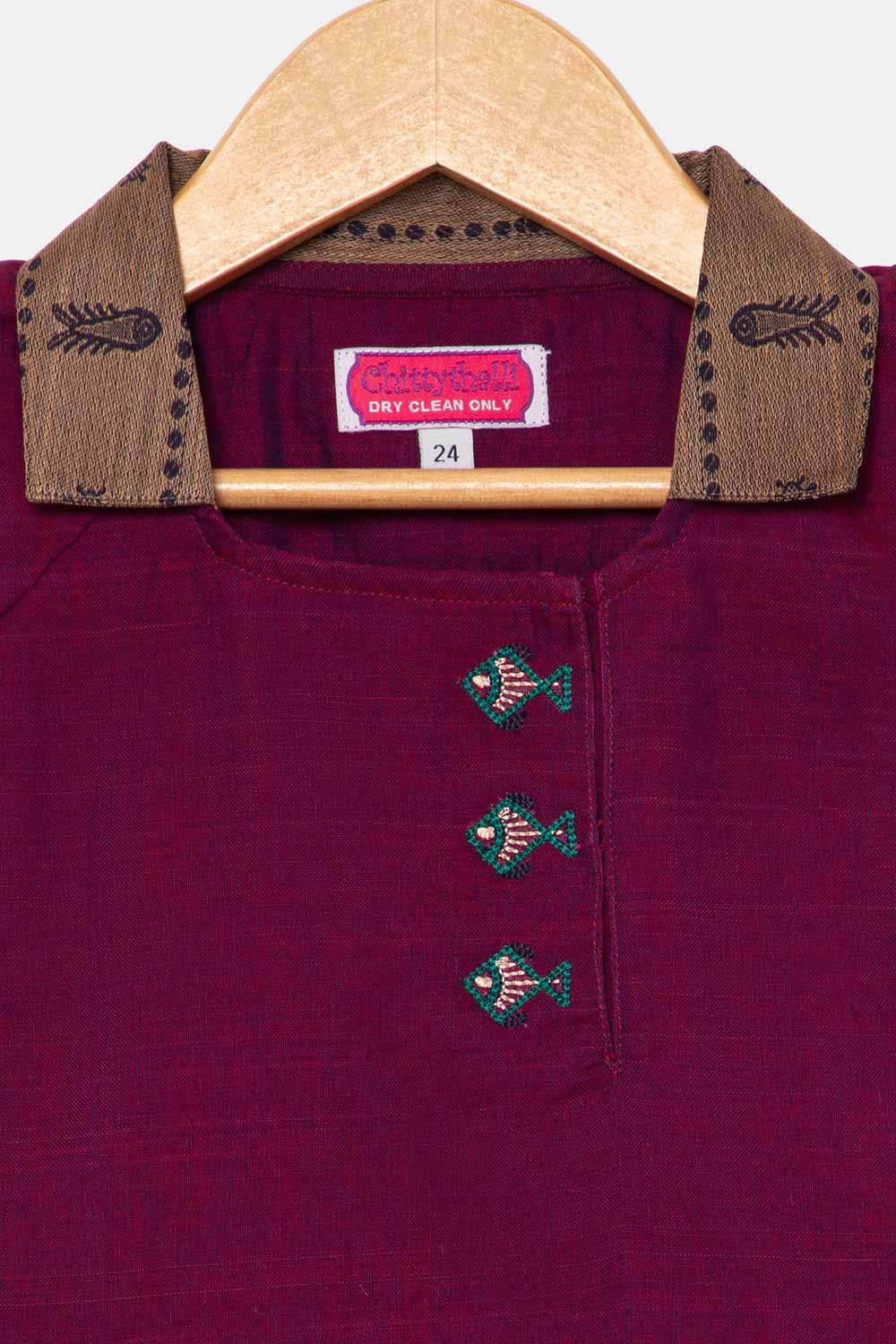 Chittythalli Girls Ethnic Pavadai Set – Hand Embroidered Fish Blouse with Box Pleated Skirt & Tassels - Purple - PS86