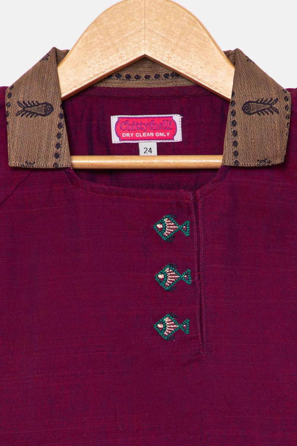Chittythalli Girls Ethnic Pavadai Set – Hand Embroidered Fish Blouse with Box Pleated Skirt & Tassels - Purple - PS86 - Naidu Hall Family Store