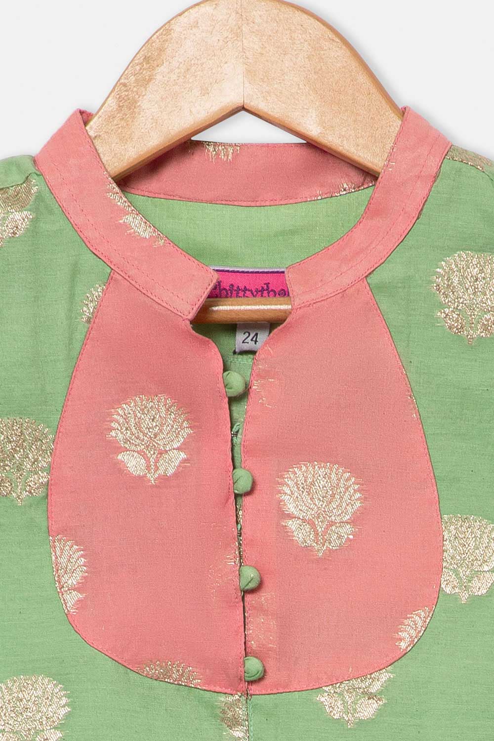 Chittythalli Girls Traditional Pavadai Set with Mandarin Collar Top and Double Layered Flared Skirt - Green - PS70