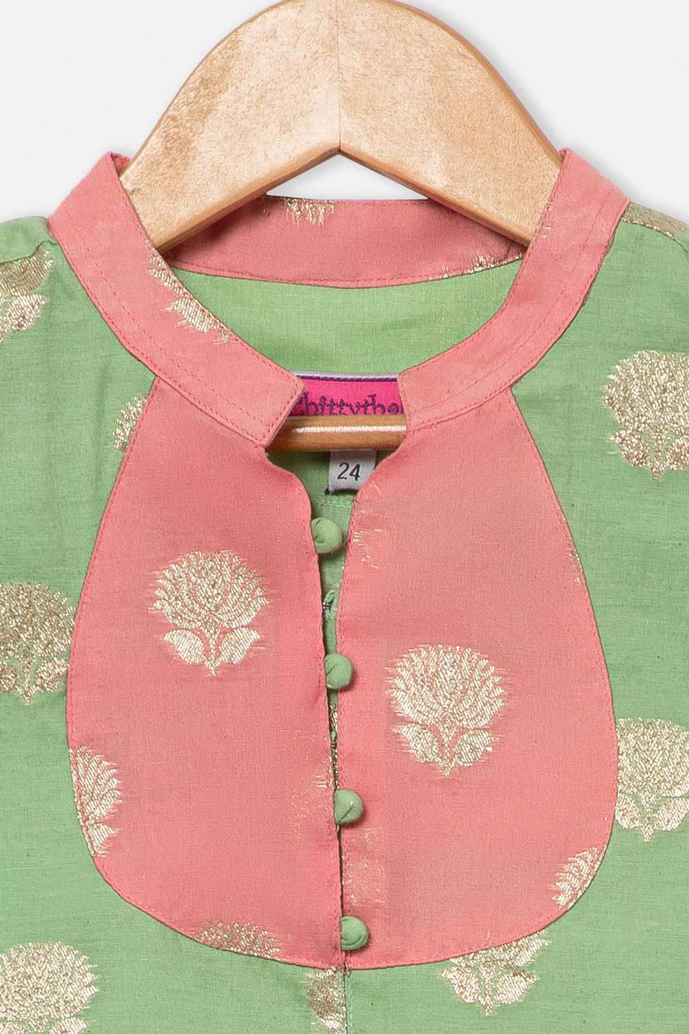 Chittythalli Girls Traditional Pavadai Set with Mandarin Collar Top and Double Layered Flared Skirt - Green - PS70 - Naidu Hall Family Store