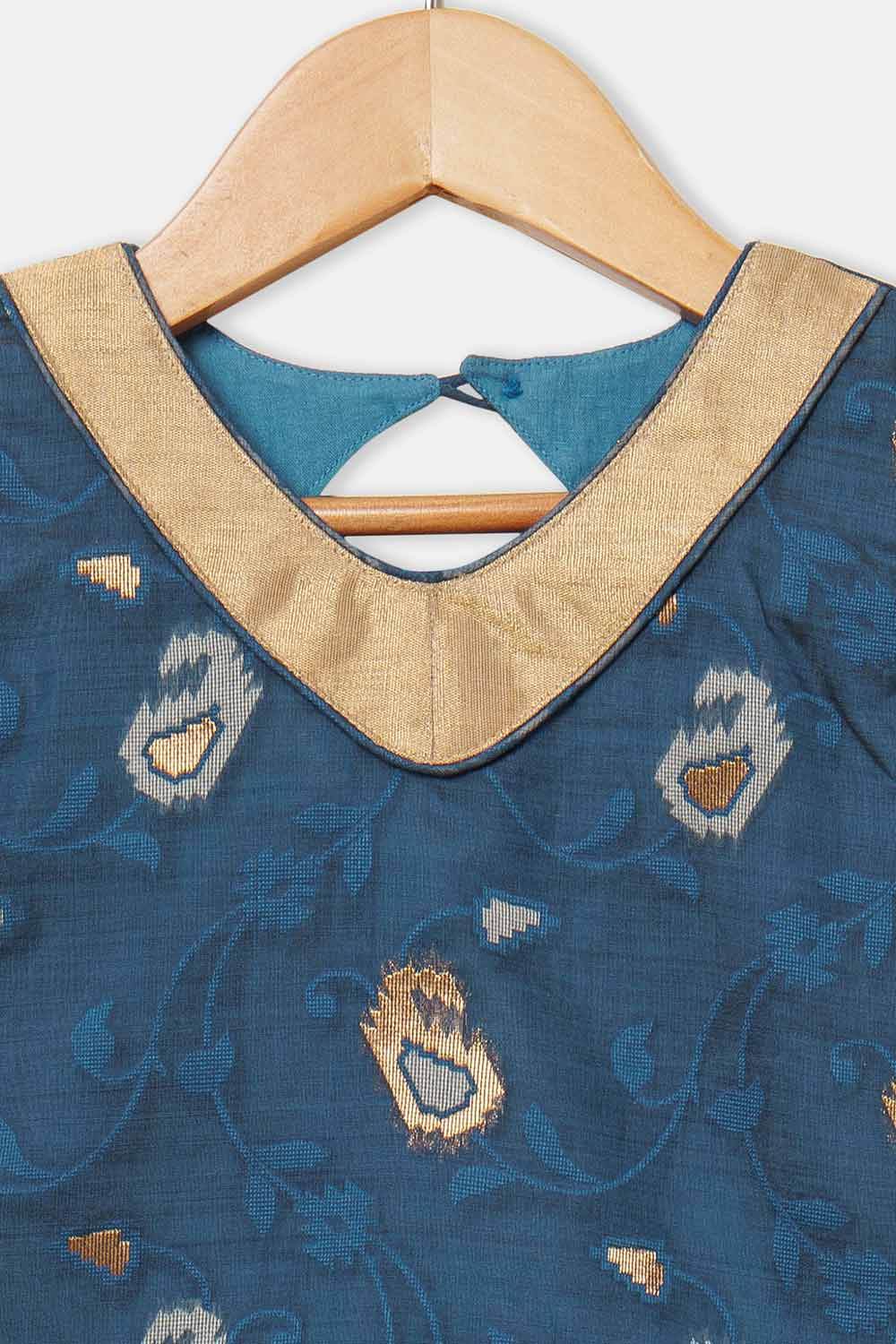Chittythalli Girls’ Ethnic Pavadai Set – Sleeveless V-Neck Top with Flared Kali Skirt & Tassel Detailing - Navy Blue - PS60 - Naidu Hall Family Store