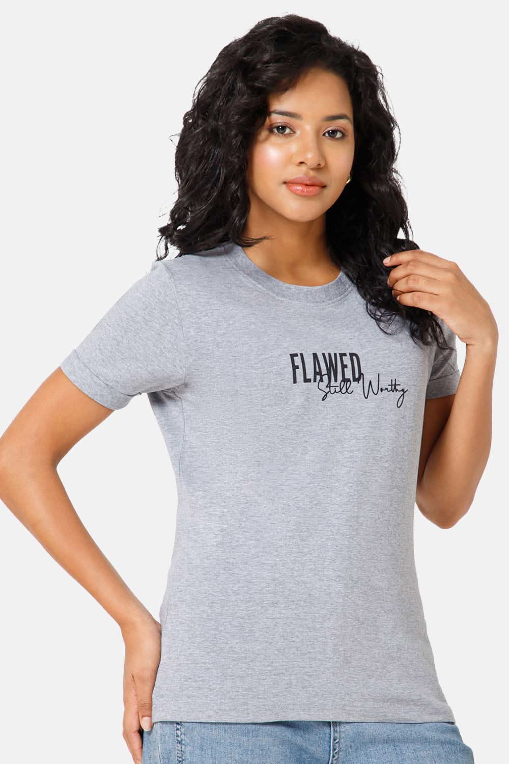 Jusperf Women Half Sleeve Crew Neck T-shirt - Grey melange - SD24