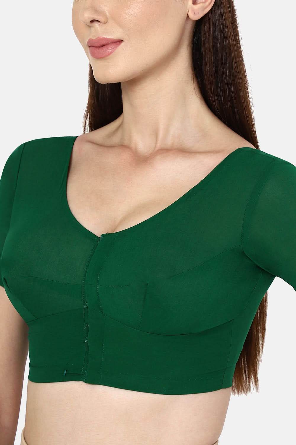 Naidu Hall Round neck short sleeve blouse - Dark Green - Naidu Hall Family Store