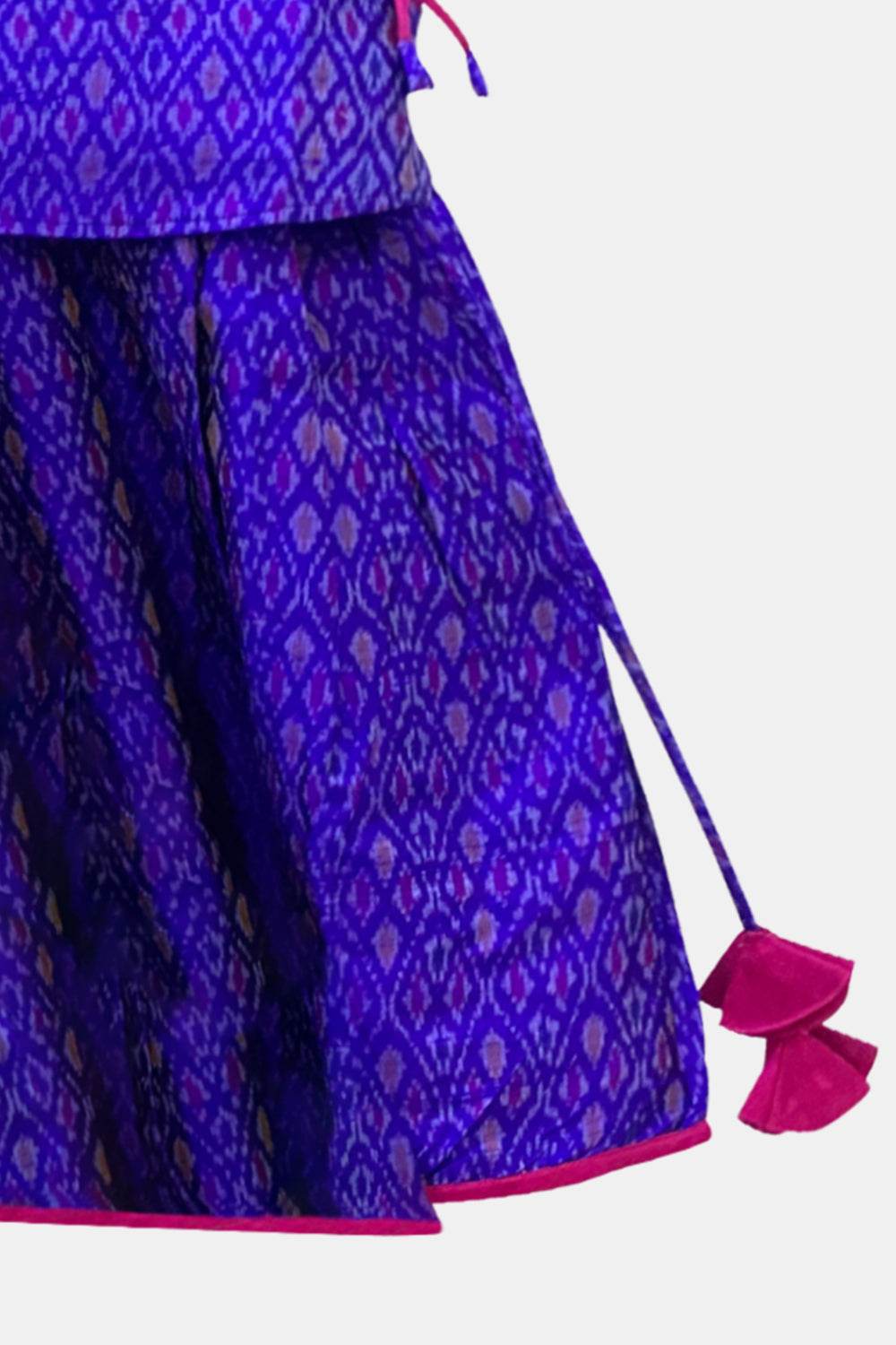 Chittythalli Traditional Pure Ikat Raw Silk Handloom Pavadai Set Wrap with Tie Sleeves & Flared Tassel Skirt - Violet - PS84 - Naidu Hall Family Store