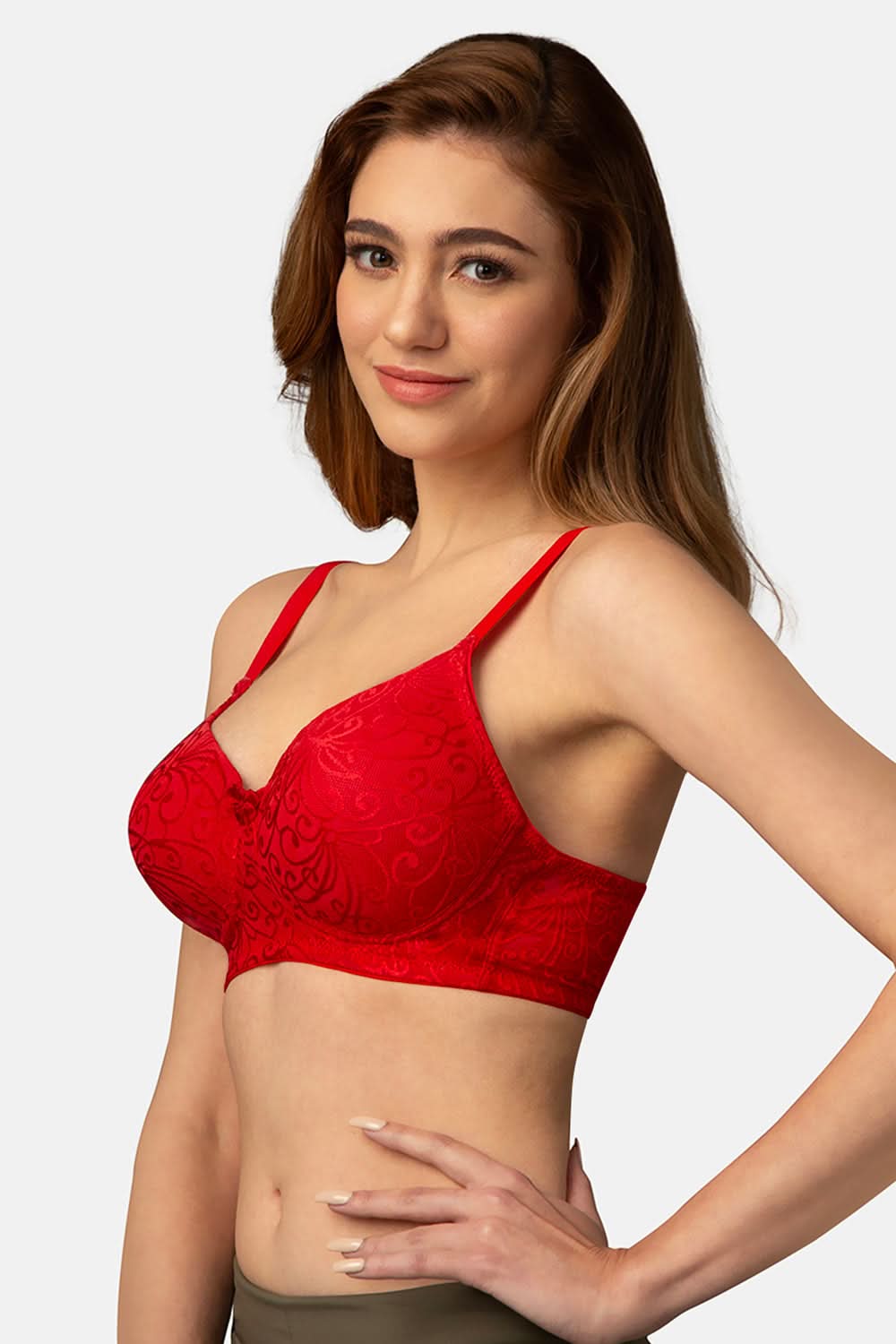 Intimacy Regular Non wired Padded Seamless Trendy Bra - Dark Red - DU01