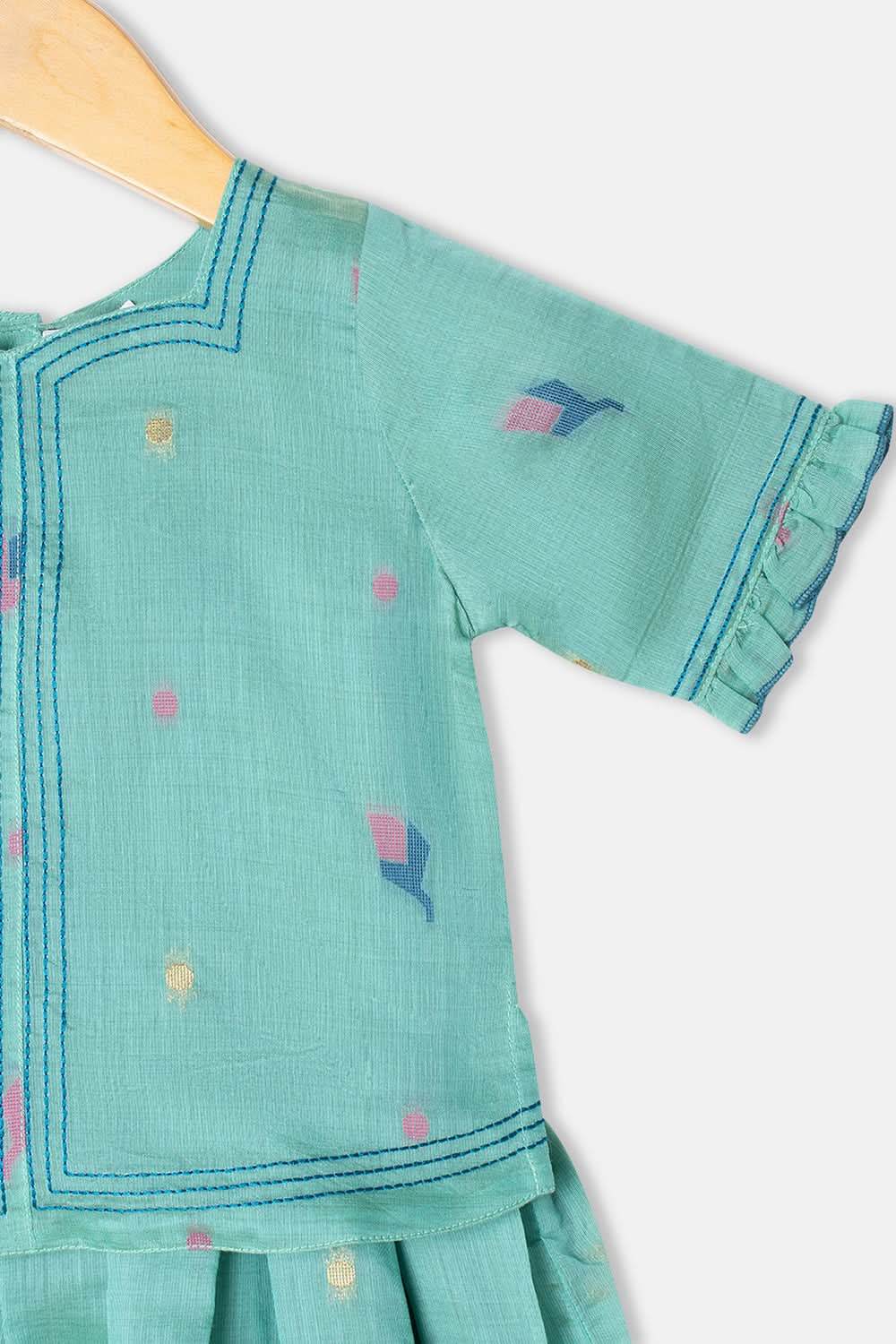 Chittythalli Girls Pavadai Set Cotton Blend with Sweetheart Neckline & Box Pleat Skirt- Sky Blue - PS75 - Naidu Hall Family Store