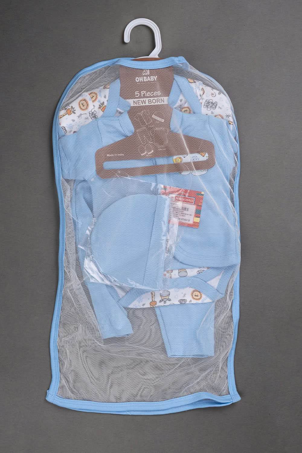 Oh Baby Cotton Interlock Knit Animal Print Infant Gift Set - Sky Blue - S204 - Naidu Hall Family Store