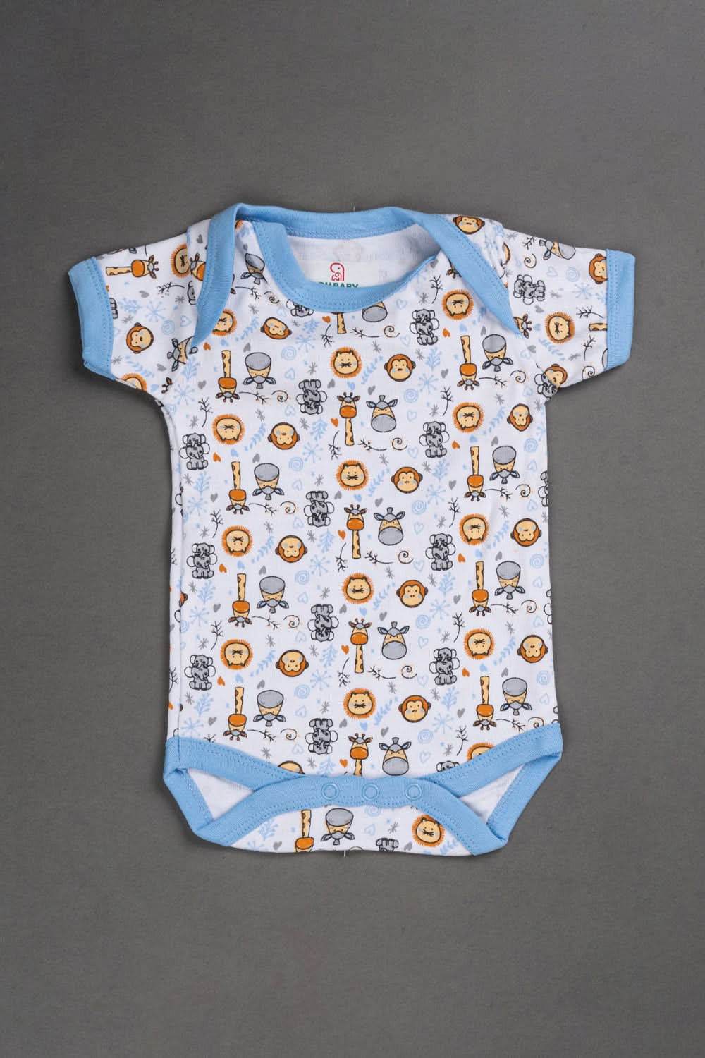 Oh Baby Cotton Interlock Knit Animal Print Infant Gift Set - Sky Blue - S204 - Naidu Hall Family Store