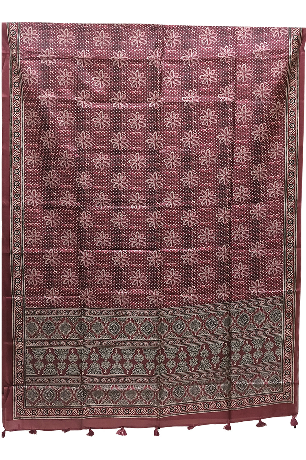 Women's Art Silk Tussar Silk Printed Saree with Blouse | Designer Ethnic Saree for Women | Festive, Wedding & Traditional Wear - Maroon - 4338