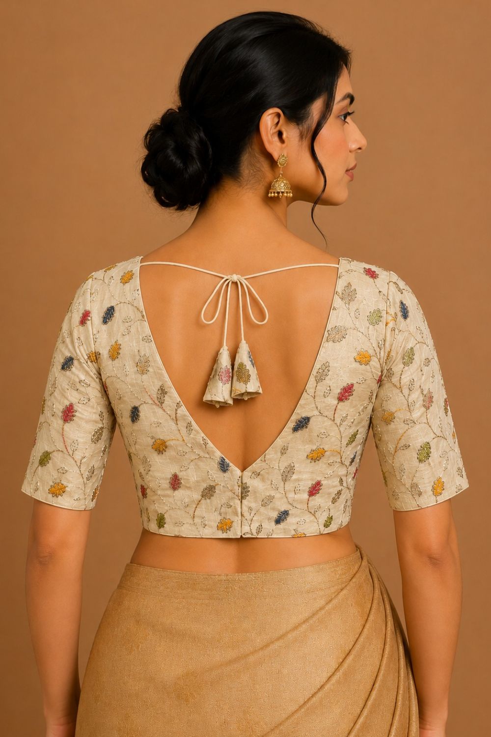 Women's Embroidered Art Silk Readymade Saree Blouse | V-Neck Elbow Sleeve Designer Blouse for Women | Festive, Wedding & Ethnic Wear - 4447