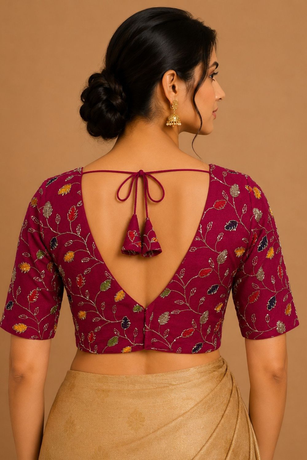 Women's Embroidered Art Silk Readymade Saree Blouse | V-Neck Elbow Sleeve Designer Blouse for Women | Festive, Wedding & Ethnic Wear - 4447