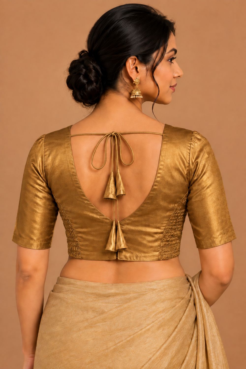 Women's Art Silk Readymade Saree Blouse | V-Neck Elbow Sleeve Designer Blouse for Women | Traditional Ethnic & Festive Wear - 4448
