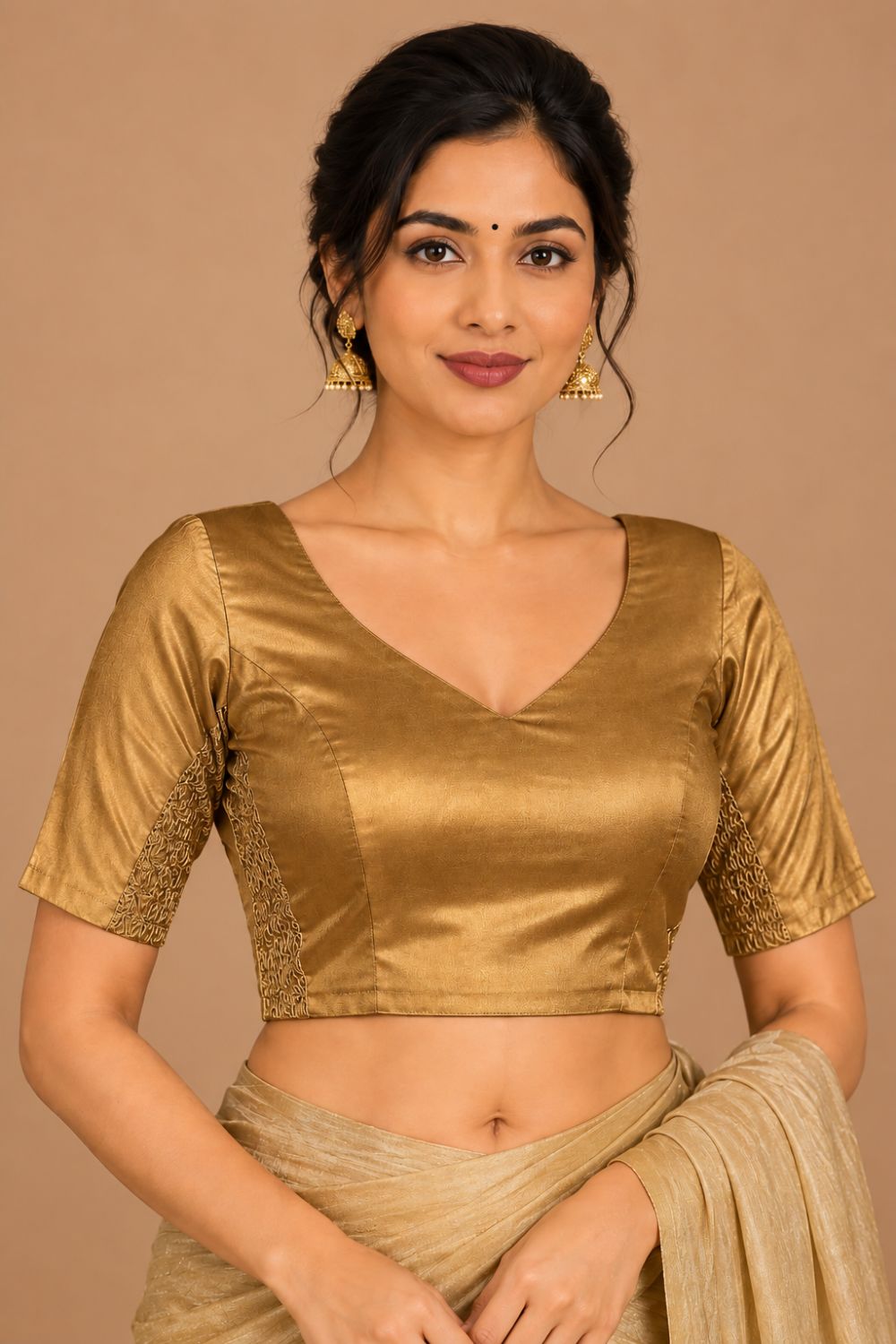 Women's Art Silk Readymade Saree Blouse | V-Neck Elbow Sleeve Designer Blouse for Women | Traditional Ethnic & Festive Wear - 4448