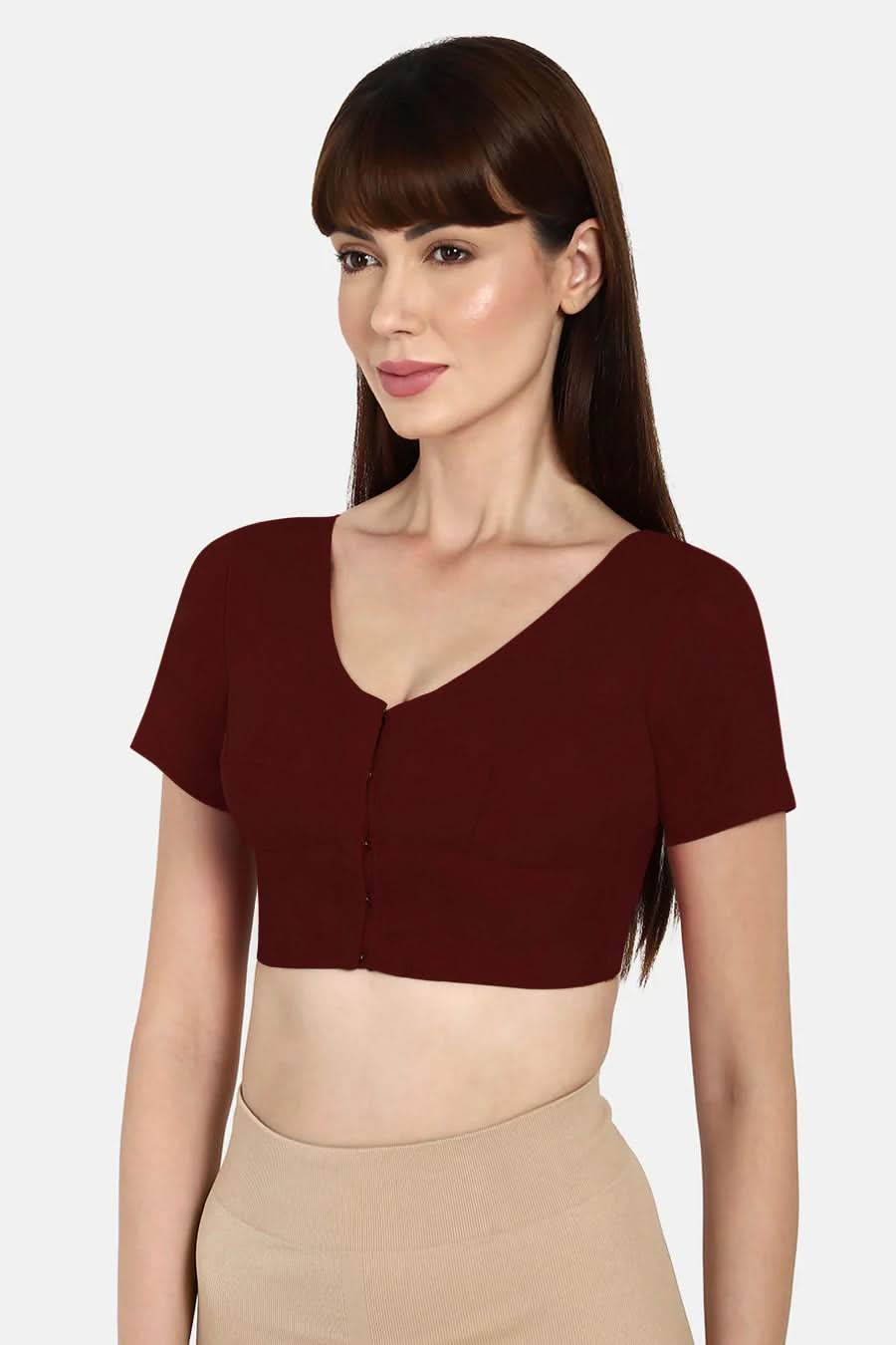 Naidu Hall Round neck Silk Cotton short sleeve blouse - Brown - Naidu Hall Family Store