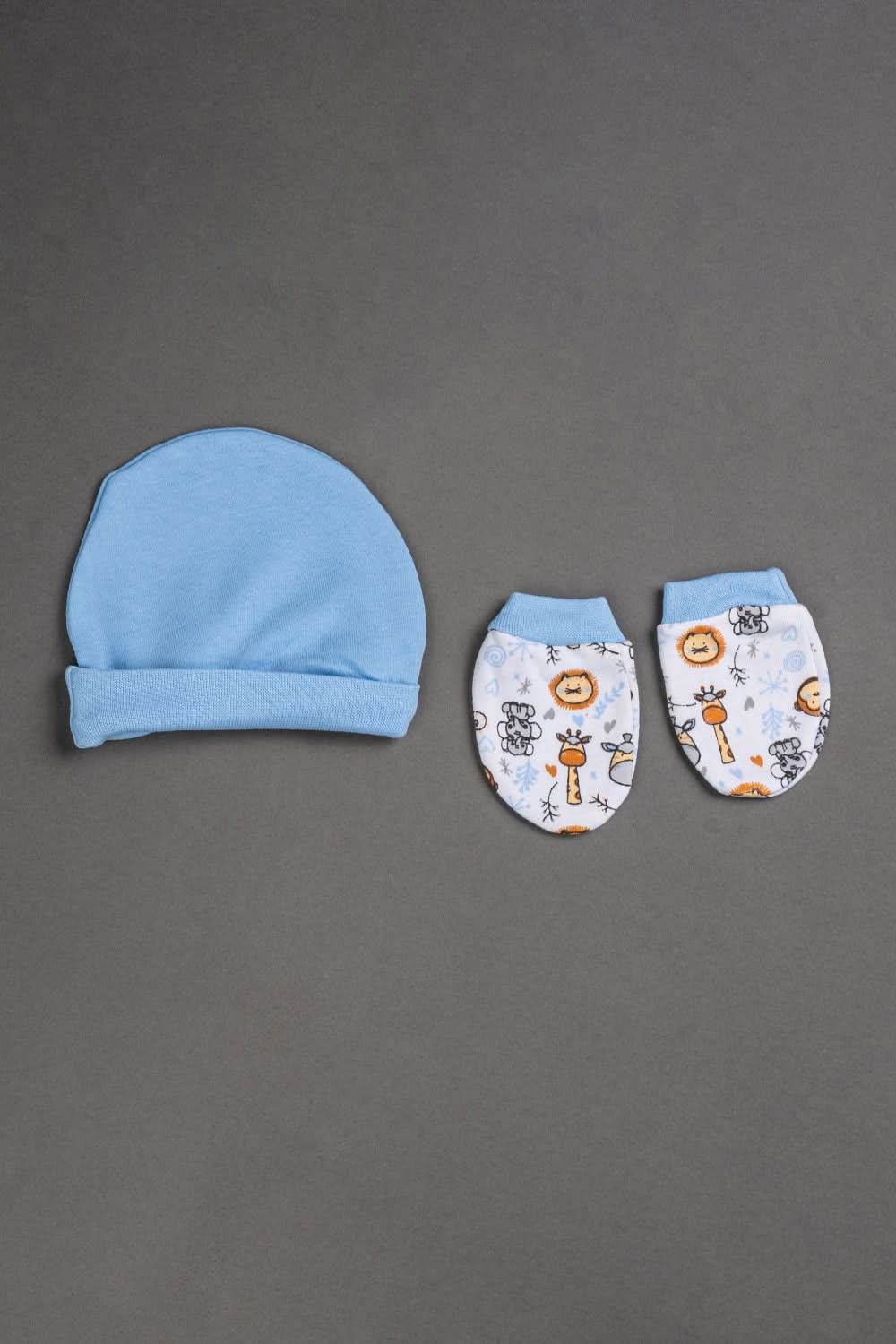 Oh Baby Cotton Interlock Knit Animal Print Infant Gift Set - Sky Blue - S204 - Naidu Hall Family Store