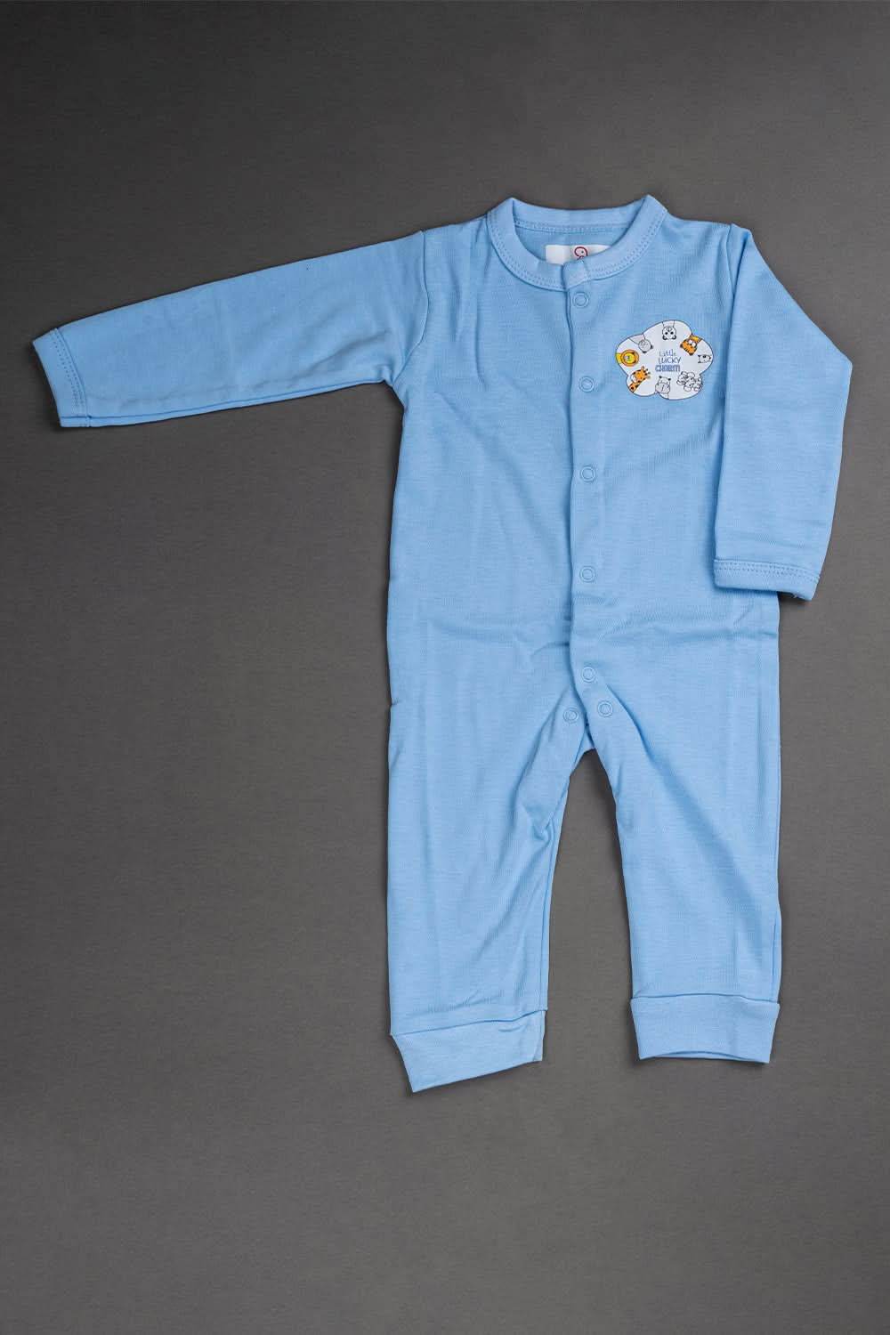 Oh Baby Cotton Interlock Knit Animal Print Body Suit Pack Of - 2 - Sky Blue & Assorted - S204 - Naidu Hall Family Store