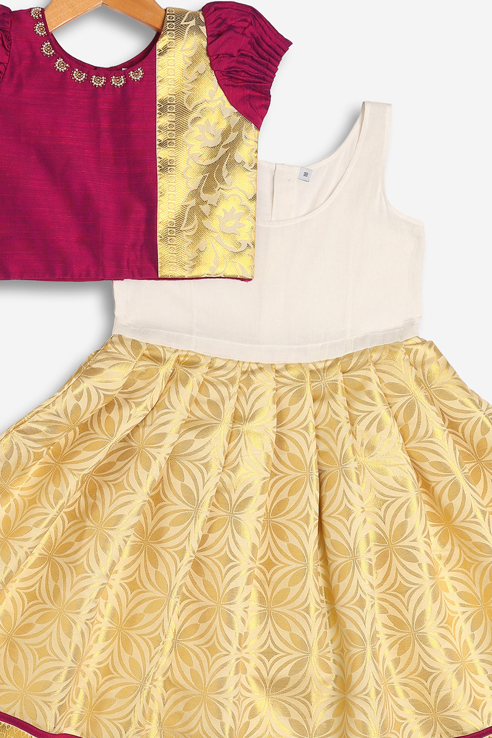 Chittythali Girls Art Silk Traditional Pavadai Set | Pintuck Sleeve Ethnic Pattu Pavadai Style Set - PS24