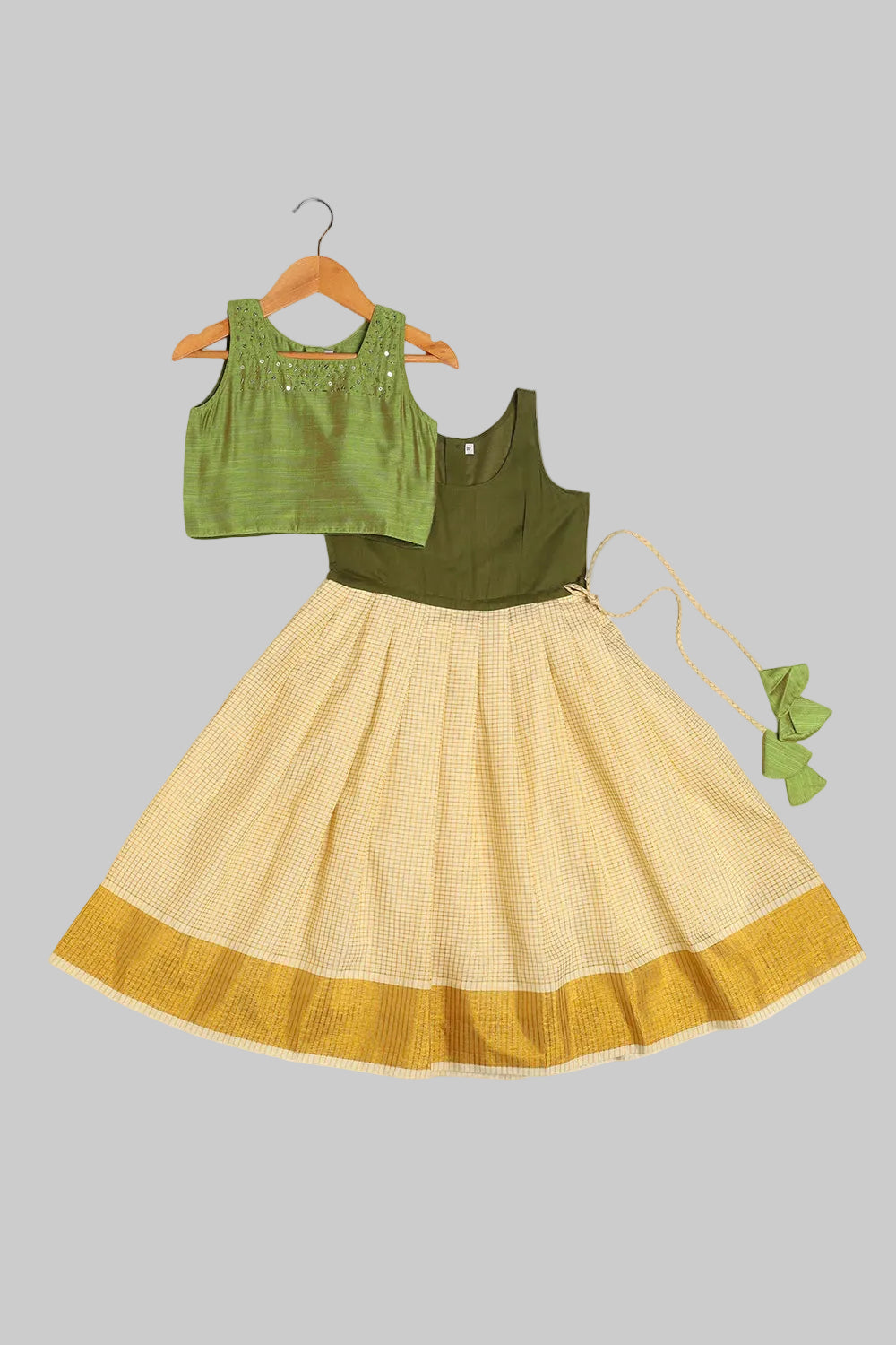 Chittythali Girls Art Silk Traditional Pavadai Set with Neck Embroidery | Festive Ethnic Pavadai Sattai - PS25