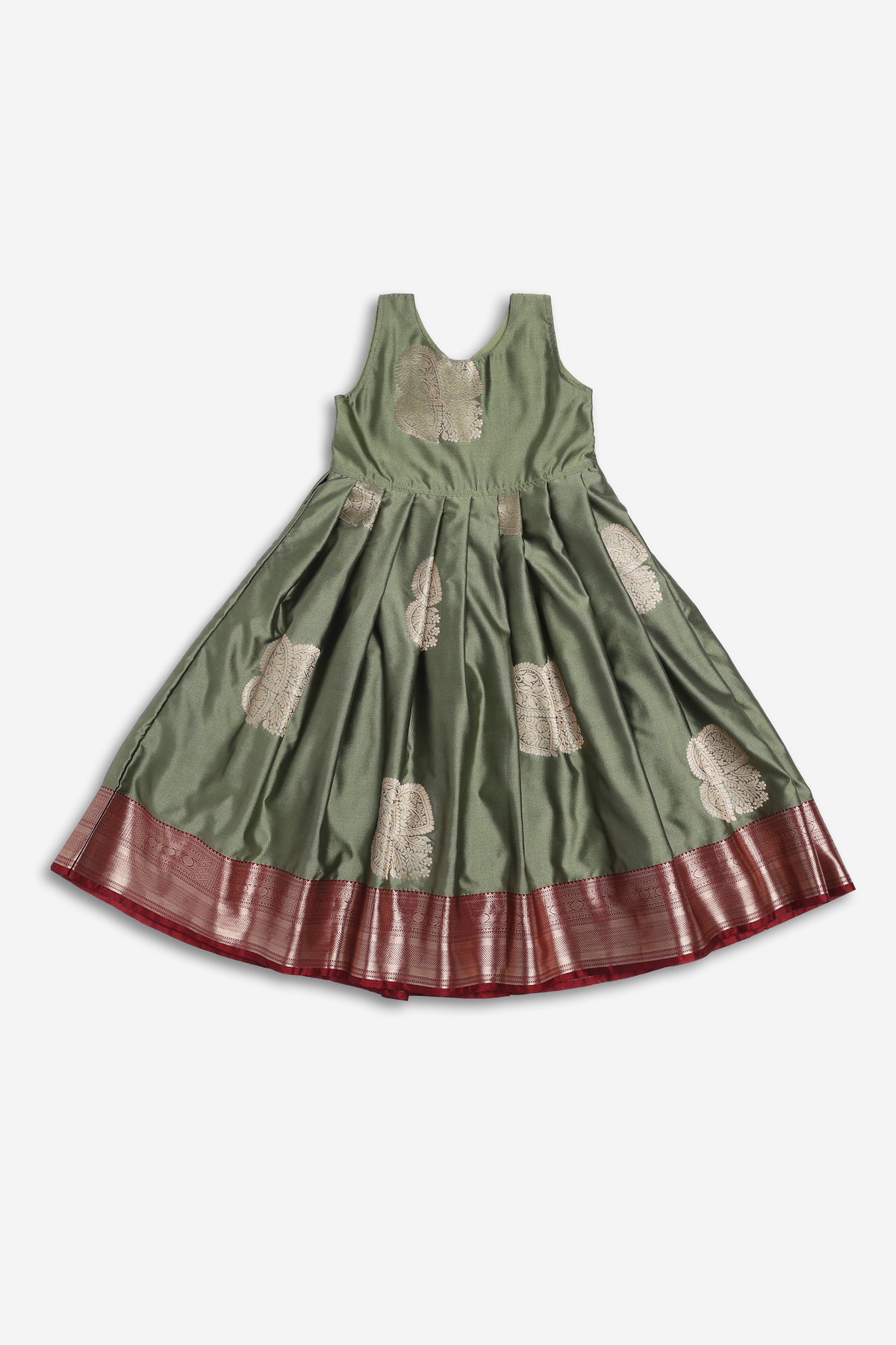Chittythali Girls Semi Silk Ethnic Frock with Detachable Coat | Zardosi Embroidered Traditional Festive Dress - FR62