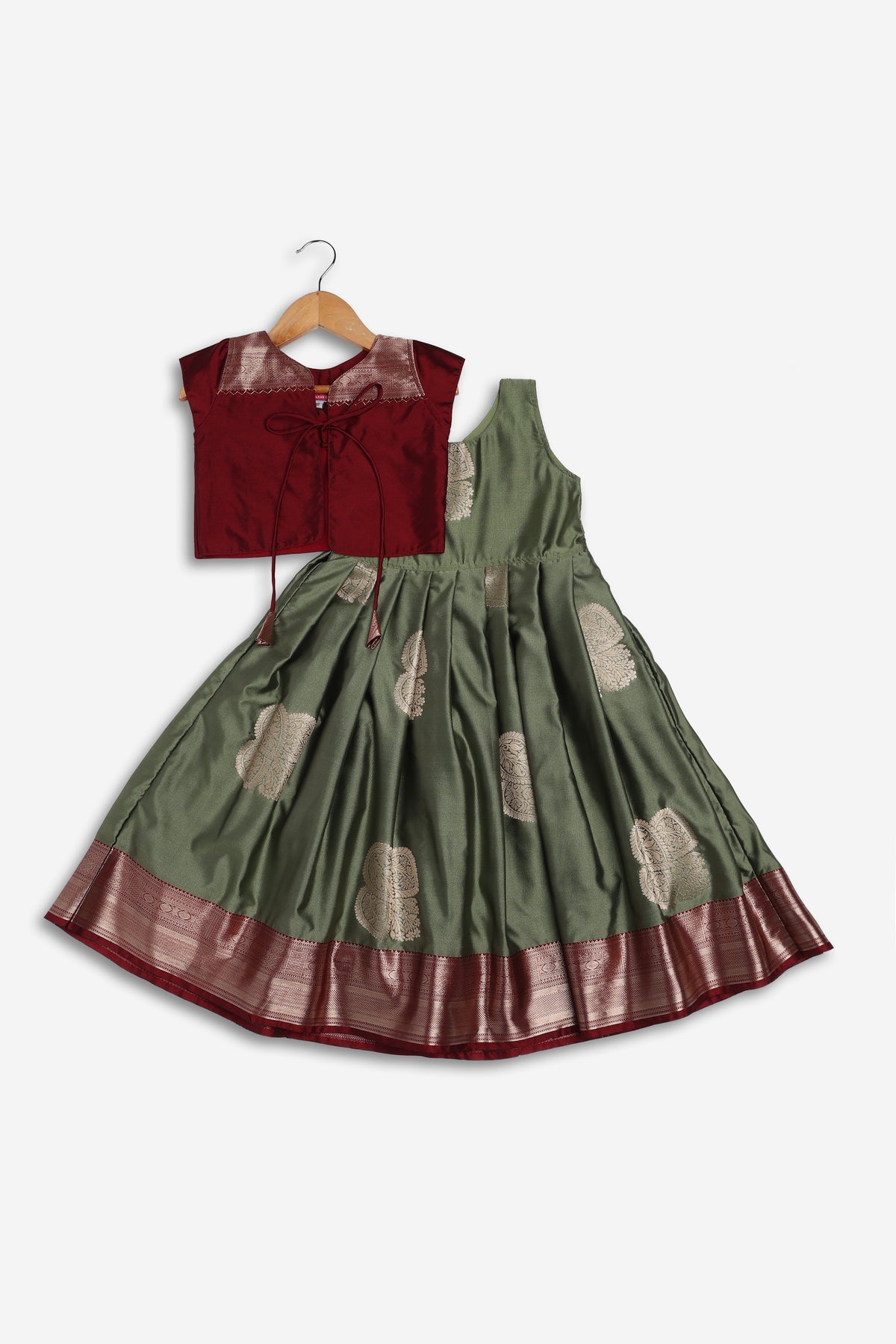 Chittythali Girls Semi Silk Ethnic Frock with Detachable Coat | Zardosi Embroidered Traditional Festive Dress - FR62