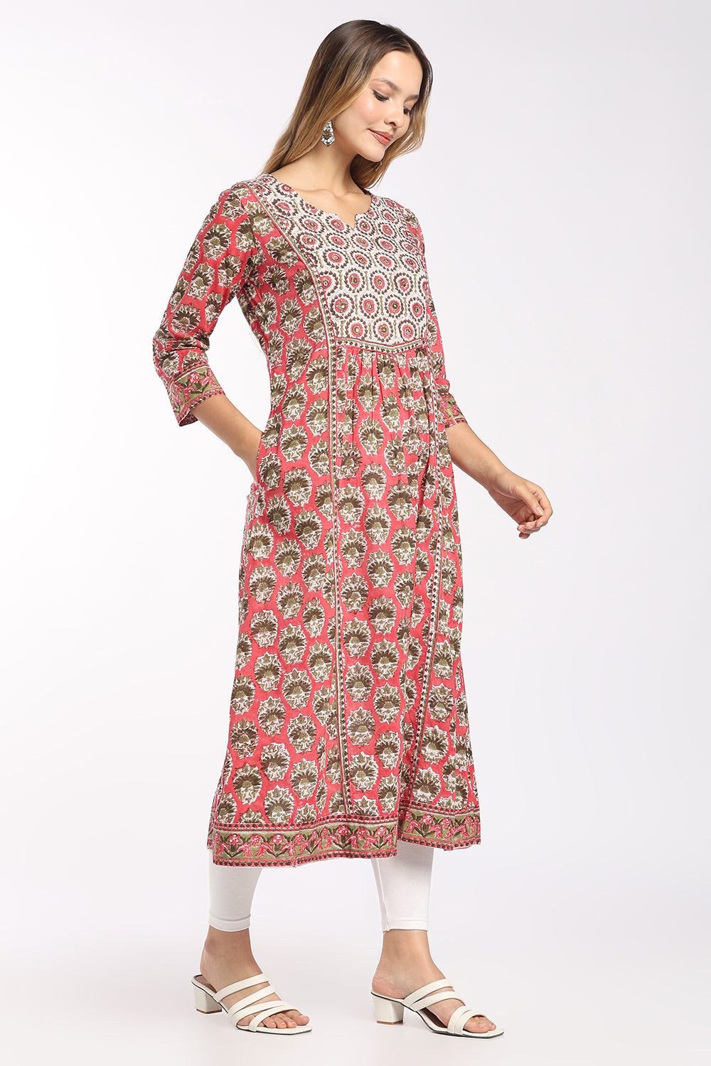 Mythri Women's Cotton Fit & Flare Kurti | Round Neck Yoke Detail Kurti for Women | Regular Fit Casual, Office & Everyday Ethnic Wear - SH29