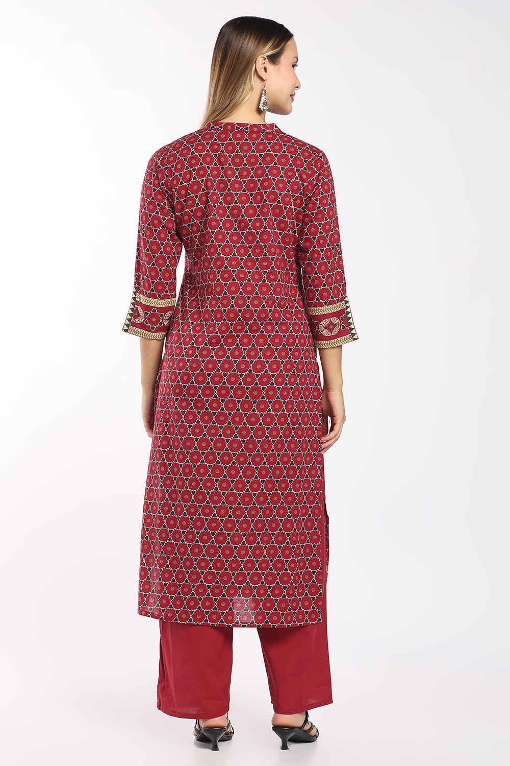 Mythri Women's Cotton Printed Salwar Set | Mandarin Collar Notch Neck Chudidar Set with 3/4 Sleeves | Daily, Office & Casual Ethnic Wear - 1519