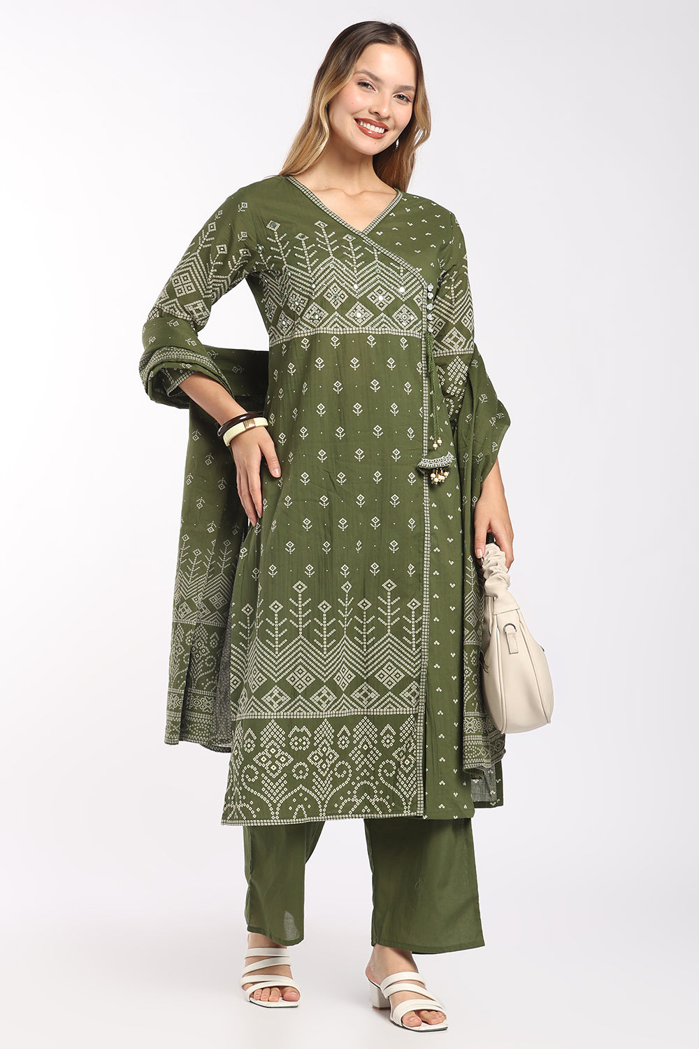 Mythri Women's Cotton Angrakha Salwar Set | Printed Angrakha Chudidar Set for Women | Regular Fit Daily, Office & Casual Ethnic Wear - AF-05