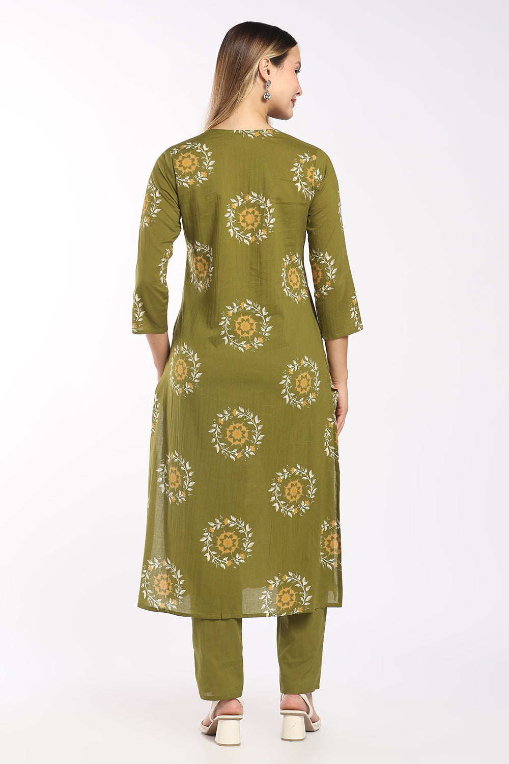 Mythri Women’s Printed Cotton Co-ord Set | 3/4 Sleeve Kurti and Pant Set for Women | Regular Fit Everyday Ethnic Wear - 1399