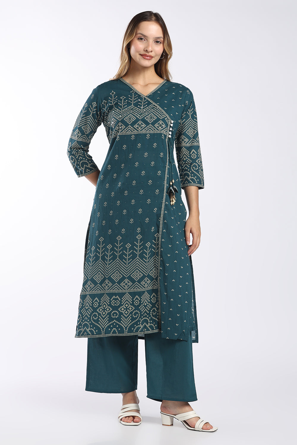 Mythri Women's Cotton Angrakha Salwar Set | Printed Angrakha Chudidar Set for Women | Regular Fit Daily, Office & Casual Ethnic Wear - AF-05